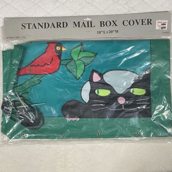 Vintage Nylon Standard Mail Box Cover Black Cat Red Cardinal Brand New - Picture 1 of 5